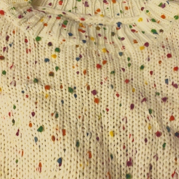 Aimcoo Winter White Long Sleeve Colored Confetti Dot Crewneck Sweater Size L - Picture 6 of 8